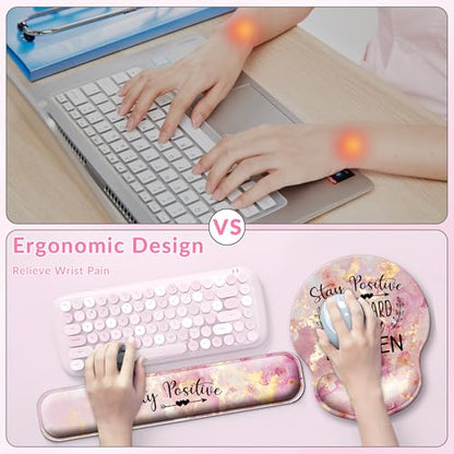 Desk Mat Set + Keyboard and Mouse Pad with Wrist Rest Support,4-in-1 Large Mousepad Computer Mats for Desktop Home & Office-Pink Positive - color: C1-Pink Stay Positive