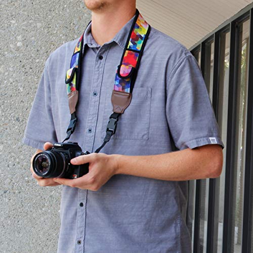 USA Gear TrueSHOT Camera Strap Neoprene Camera Straps - Padded Neck Strap, Pockets, and Quick Release Buckles - Compatible with Canon, Nikon, Sony and More DSLR and Mirrorless Cameras (Geometric) - color: Geometric