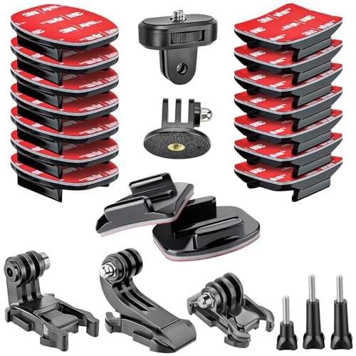 Helmet Mount for GoPro Go Pro, Curved Flat Adhesive Sticky Mounts, Quick Release Buckle, Tripod Adapter, Hero 13 12 11 10 9 8 7 6 5 4 3 2 1 Max Insta 360 DJI Osmo Action Camera Accessories Kit