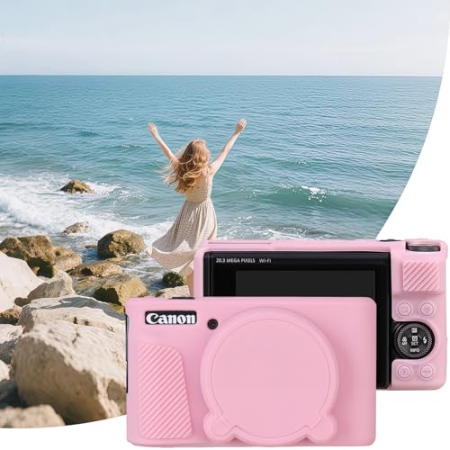 Camera Case for Canon PowerShot SX740/ SX730 Digital Camera,SX740 HS Case, Soft Silicone Protective Case Removable Lens Cover,Comes with 2 Screen Protectors and 1 Wrist Strap. (Pink) - color: Pink