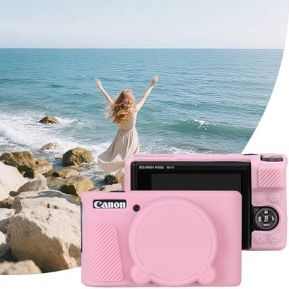 Camera Case for Canon PowerShot SX740/ SX730 Digital Camera,SX740 HS Case, Soft Silicone Protective Case Removable Lens Cover,Comes with 2 Screen Protectors and 1 Wrist Strap. (Pink) - color: Pink