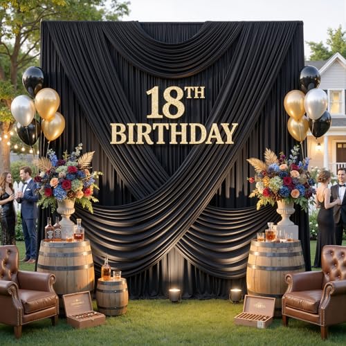 20ftx12ft Black Backdrop Curtain for Wedding Party 4 Panels 12FT Tall | Wrinke Free Black Backdrop Drapes Silky Draping Fabric Photo Back Drop Cloth for Baby Shower Photography Background Decor - color: Black, size: (W)5ft x (H)12ft (4 Panel)