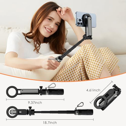 CloudValley Upgraded Magnetic Mini Selfie Stick Tripod with 2 Fill Lights, 4-in-1 Pocket Size Phone Tripod with 360° Rotation, Rechargeable Bluetooth Remote, Foldable Grip for iPhone Vlog Photo Video - style: with Fill Lght