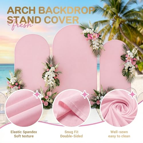 Toolterritary Set of 3 Metal Arch Backdrop Stand with Cover Set, (7.2FT, 6.6FT, 6FT Wedding Arch and Cover Set), Backdrop Arch for Party, Baby Shower, Birthday, and Graduation Ceremony - color: Pink, size: 7.2ft+6.6ft+6ft
