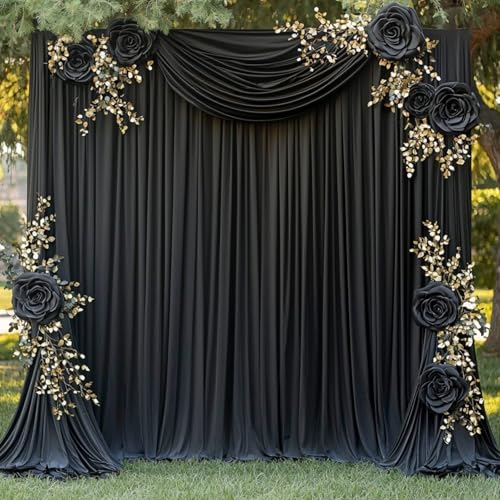 10ftx12ft Black Wrinkle-Free Wedding Backdrop Curtain -Silky Washable Black Polyester Drapes for Baby Showers, Birthday Parties, Photography, and Wedding Receptions-2 Panels 5FTx12FT - color: black, size: W5' x H12'(2 panels)