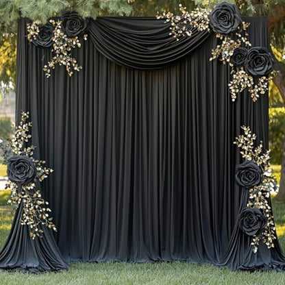 10ftx12ft Black Wrinkle-Free Wedding Backdrop Curtain -Silky Washable Black Polyester Drapes for Baby Showers, Birthday Parties, Photography, and Wedding Receptions-2 Panels 5FTx12FT - color: black, size: W5' x H12'(2 panels)