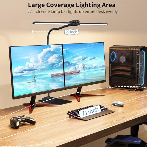 KableRika Desk Lamp Double Light: Bright Led Desk Lights for Home Office - Eye Care Reading Table Lamps with Base - Dimmable Desktop Lighting for Computer Monitor Study Drafting - color: Black-Base