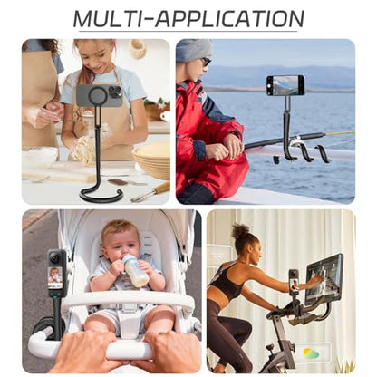 Magnetic Flexible Phone Mount Holder for iPhone and Action Camera, 20 Inch Long Arm Bendable Selfie Stick with 1/4 Screw Thread, Black Aluminum Alloy