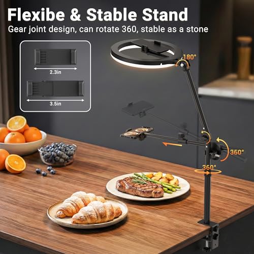 11" Ring Light with Stand, Featuring Overhead Phone Mount and Desk Ring Light with Phone Holder, Perfect for Phone Stand for Recording and Product Photography, Live Streaming YouTube TikTok