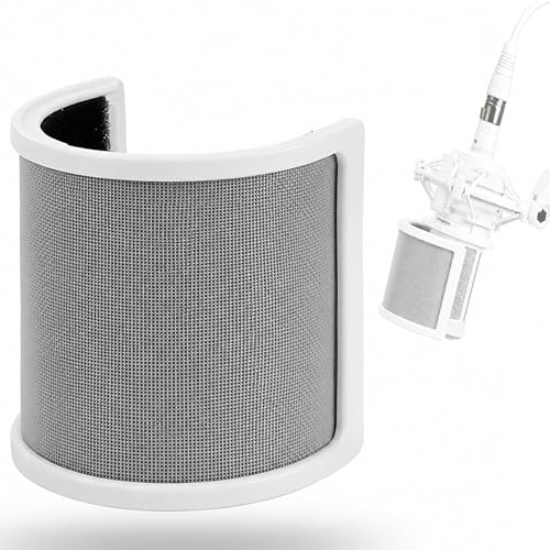 Musiin Mic Pop Filter for 45-61mm Mics, Compatible with AT2020 AT2035 AT4040 Rode NT1A MXL 770 Samson Meteor Razer Seiren X and More, U-Shaped 3-Layer Pop Shield for Recording and Podcasting (White)