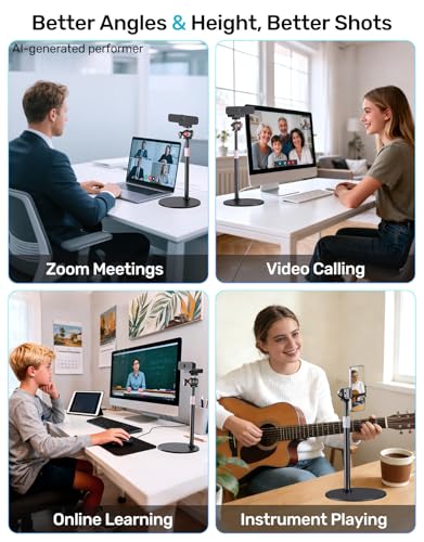 Webcam Stand for Desk, with 360 Ballhead, Heavy Base Height Adjustable Tripod for Logitech Webcam C922 C930e C920 C615 C960 C920x BRIO 4K NexiGo N60, Phone Mount, Gopro with 1/4" Thread - size: 9.2–15.5"H (7.09" dia base)