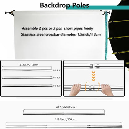MagicLine Photography Backdrop 1 Roller Support System, 10ft/3m Stainless Steel Crossbars Manual Backdrop Stand,Wall/Ceiling/Light Stand Mount Background Holder for Home & Studio (Stability)