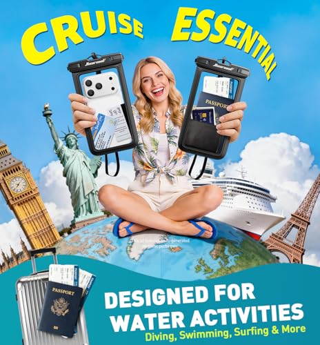Hiearcool Universal Waterproof Case, Waterproof Phone Pouch Compatible for iPhone 17 16 15 14 13 Pro Max XS Plus Samsung Galaxy S22 Cellphone Up to 8.9", IPX8 Cellphone Beach Bag for Travel - 2 Pack - color: Black & Blue