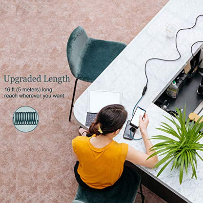 Extra Long USB Extension - 16Ft (5M) USB 2.0 A Male to A Female Cable for Flash Drive, Hard Drive, Keyboard, Mouse, Printer, Camera - Black - color: Black, size: 16 feet