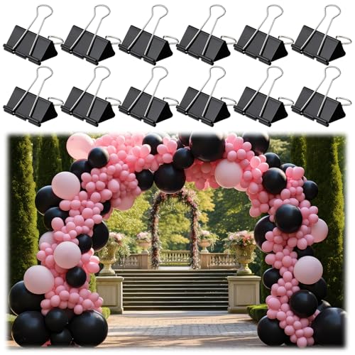 Sieral 12 Pack Balloon Arch Clips 2 Inch Backdrop Clamps Large Binder Clips Black Heavy Duty Clamps for Balloon Arch Birthday Decor Crafts Backdrop Photography Studios Woodworking Home Office