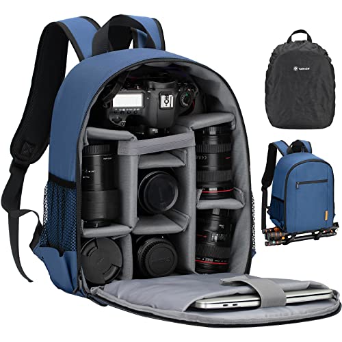 TARION Camera Bag Professional Camera Backpack Case with Laptop Compartment Waterproof Rain Cover for DSLR SLR Mirrorless Camera Lens Tripod Photography Backpack for Women Men Photographer Blue TB-S - color: Blue, size: Small