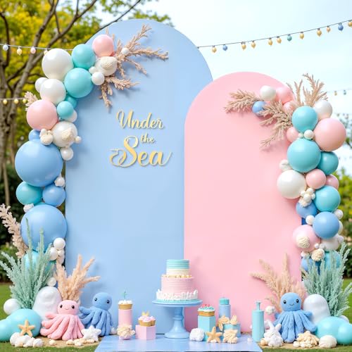 7.2FT 6FT Arch Backdrop Cover for Wedding, Set of 2 Stretchy Spandex Fitted Arch Stand Cover for Baby Shower, Birthday Party Decor, Chiara Backdrop Cover with Double-Sided Design(Pink, Blue) - color: Pink+Blue