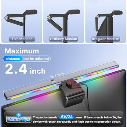 Syrinx Pro Monitor Light Bar with RGB Ambient Backlight, Home Office & Gaming Computer Monitor Lamp, CRI95+ No Glare Eye Care, 1200lm, 3000K–6000K Stepless Dimming, for 17"–34" Flat & Curved Monitors - style: Pro