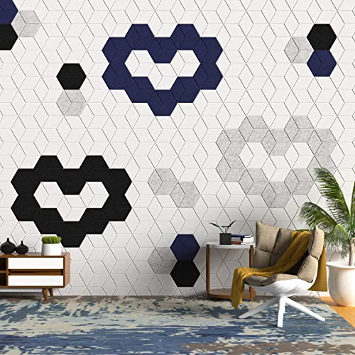 12 Pack Self-adhesive Acoustic Panels 12" X 10" X 0.4" -Sound Proof Foam Panels with High Density, Fashionable Y-Lined Design, Flame Resistant, Absorb Noise and Eliminate Echoes(Dark Blue) - color: Dark Blue, size: Y-Cut Hexagon 12 Pack