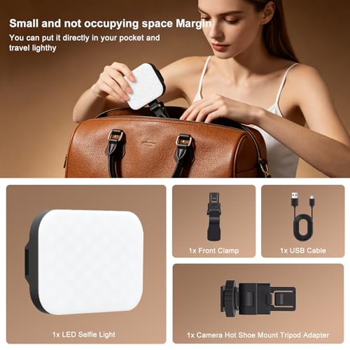 Selfie Light, 60 LED Rechargeable Video Lighting, Portable Video Conference Light w Clip & Camera Hot Shoe Mount Adapter, 2200mAh Battery CRI97+, Clip-On Fill Lights for Phone Webcam Laptop Camera