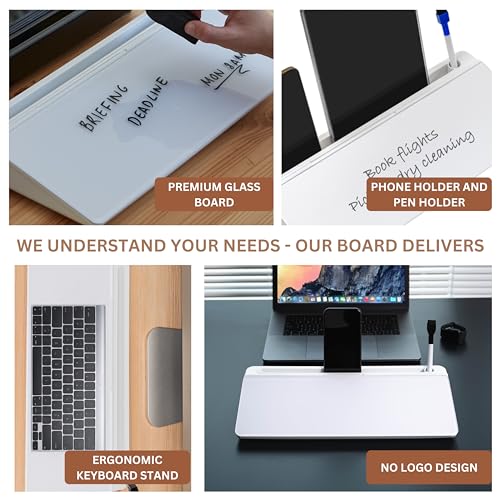 GAROOD Desktop Whiteboard with Storage Desk White Board Desk Board Glass White Board with Stand Home Office Organizer Phone Holder 15.8X7X2 inches - color: White