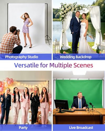 Backdrop Stand 10 x 8 Ft (WxH), Adjustable Photography Background Stand Support Kit with 6 Clamps & Carrying Bag for Photo Studio, Party, Wedding, Decoration, Projector Screen