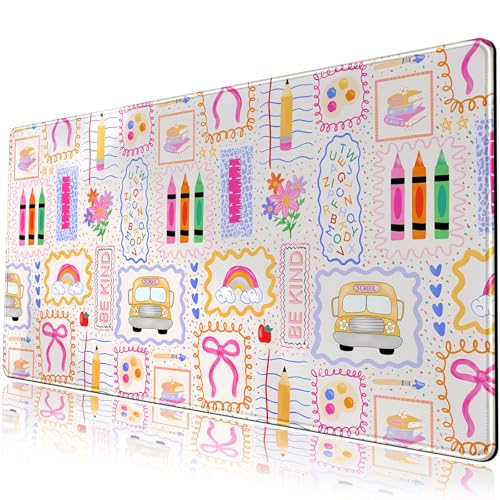 Pink Cute Desk Mat 31.5''X15.7'' Teacher Desk Pad Large Mouse Pad Teacher Appreciation Gift Back to School Extended Gaming Mousepad XXL Keyboard Mouse Mat for Computer Laptop Classroom Decor - color: Pink Cute