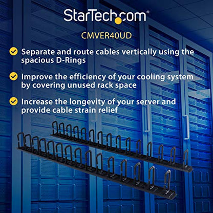 StarTech 40U Vertical Server Rack Cable Manager, 2-Pack 3ft (CMVER40UD) - style: 20U 2-pk Vertical