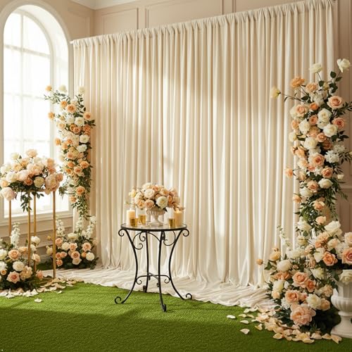 Beige Backdrop Curtain - 20x10FT Back Drop Curtains for Parties Wrinkle-Free Soft Polyester Photo Backdrop Wedding Decorations Photoground Backdrop Stain-Resistant for Back Drop Stand, 4 Panels - color: Beige, size: 20 ft x 10 ft(4 panels)