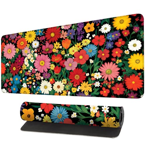 Mouse Pad, Large Anti-Slip with Stitched Edges Desk Mat Desktop Laptop Computer Desk Keyboard Mat,Table Protector Blotter Mat (Flower, 35.4" x 15.7") - color: Flower, size: 35.4" x 15.7"