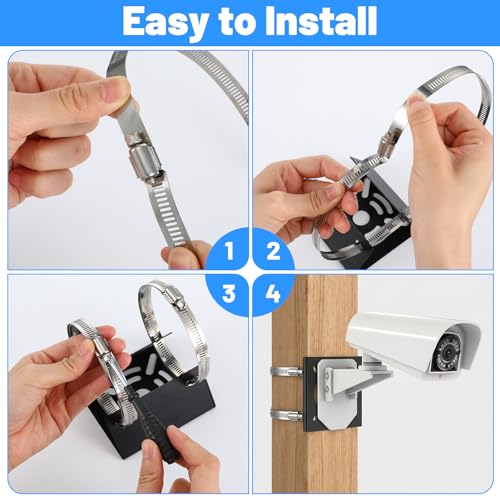 3 Pcs Universal Vertical Pole Mount, Camera Wall Mounting Bracket Set with 6 Loops & Screws, Solid Metal Pole Mount Bracket for CCTV Security Camera, Solar Panel, LED Light Indoor Outdoor