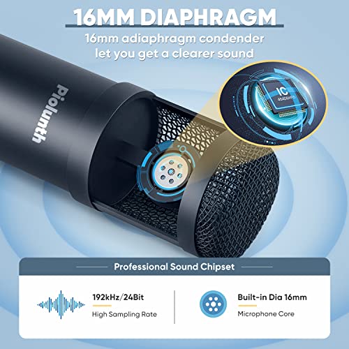 USB Microphone, Plug & Play 192kHz/24bit Cardioid Condenser Studio Mic Kit with Professional Sound Chipset Mount Pop Filte and Boom Arm for Recording, Gaming, Streaming, Skype, Podcast