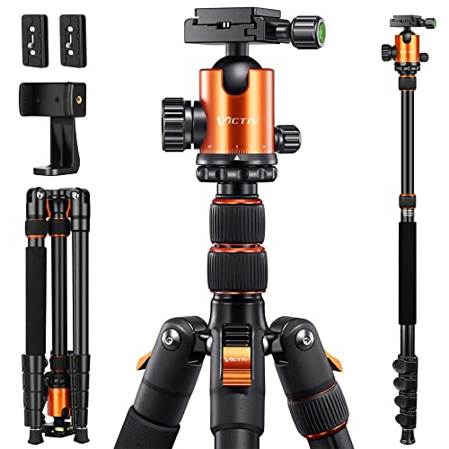 82" Tall Camera Tripod Heavy Duty with Phone Holder, Victiv Aluminum DSLR Tripod Monopod for Photography Travel, Professional Camera Stand for Phone, Spotting Scope,Telescope, Binocular - color: Orange, size: 82inch