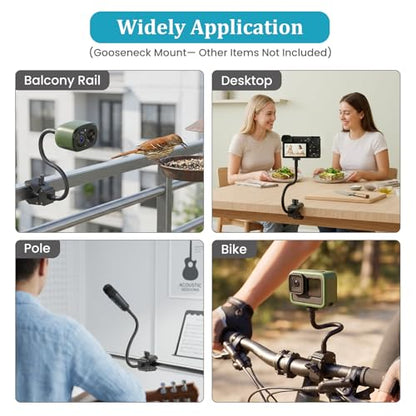 Gooseneck Clamp Camera Mount with 1/4" Screw, Clip Mounts for Handlebar, Desk, Tube, Cross Bar, Flexible 30cm Gooseneck Arm, Compatible with Go Pro, Ring, Google Nest, Wyze, and Arlo - size: 11.8"
