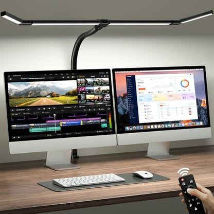 ONEMIX 42" LED Desk Lamp with Clamp, Architect Desk Light with Remote, Adjustable 4-Segment Bar, 1800LM Bright, Eye-Caring Desk Lamp for Home Office, Reading, Study, Dual Monitors, Workbench(Black) - color: Black