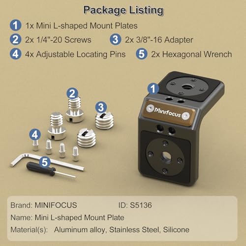 1 Pcs Mini L-Shaped Mount Plate, Right-Angle Plate Mounting Bracket with ARRI, 90° Angle Video Rig Adapter for Wireless Video Transmitter, V-Mount Battery, Monitor, Max.Load 3.0kg