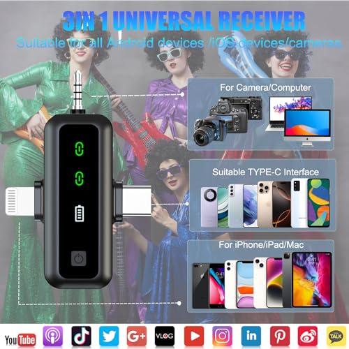 3-in-1 Wireless Lavalier Microphone for iPhone/Android/Camera/PC, Featuring a Rotatable Clip, Mute, Reverb, and Noise Reduction – Ideal for TikTok, YouTube, and Vlogging (3-in-1)
