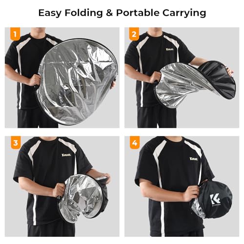 K&F CONCEPT 43''/110cm 5-in-1 Light Reflector with Handle Grip and Bag, Multi Disc Collapsible Portable Photography Diffuser Gold, Silver, White, Black, Translucent for Studio and Outdoor Lighting - size: 43 inches (110 cm)