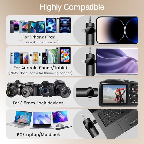 Professional Wireless Lavalier Lapel Microphone for iPhone, iPad, Mini Video Recording Mic for Interview Video Podcast Vlog YouTube & Livestream, Noise Reduction, Plug & Play (3-IN-1 All Devices) - style: 3-IN-1 All Devices