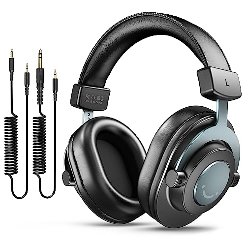 FIFINE Studio Monitor Headphones for Recording, Wired Headphones with 50mm Driver, Over Ear Headset with Detachable Cables 3.5mm or 6.35mm Jack, Black, on PC/Mixer/Amplifier-H8 - color: Black