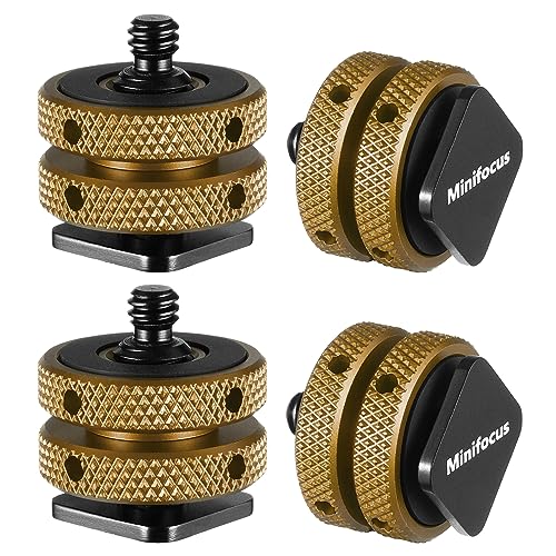 MINIFOCUS 4 Packs Camera Hot Shoe Mount Adapter, Double Nut with 1/4" and 3/8" Aluminum Alloy Tripod Screw Flash Shoe Mount for LED Monitors, Microphone, DSLR Field Monitor