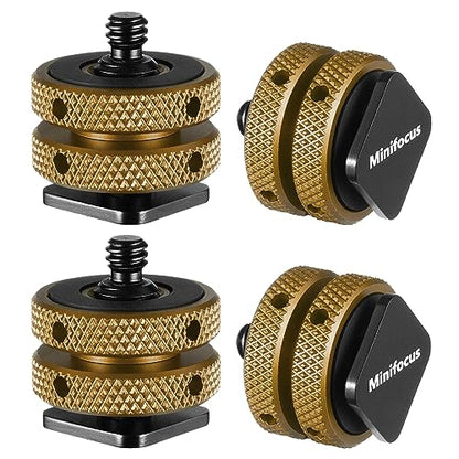 MINIFOCUS 4 Packs Camera Hot Shoe Mount Adapter, Double Nut with 1/4" and 3/8" Aluminum Alloy Tripod Screw Flash Shoe Mount for LED Monitors, Microphone, DSLR Field Monitor