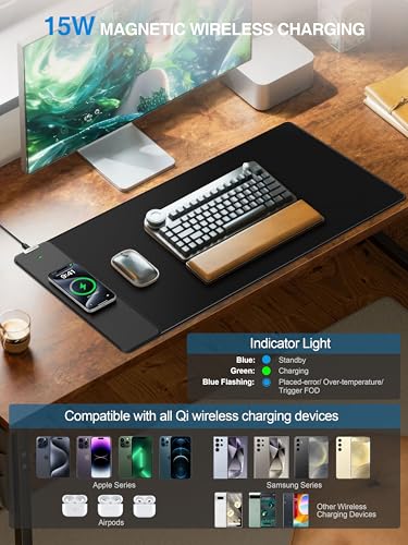 TopMade Wireless Charging Mouse Pad, Gaming Mousepad with Ultra-Smooth Surface, Non-Slip Base, Waterproof Computer Desk Pad, 31.5"x15.8" XXL Large Desk Mat for MacBook, PC, Laptop - color: Classic-31.5"x15.8"