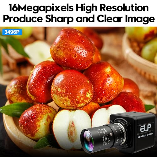 USB Camera 16 Megapixes High Resolution 5K USB Webcam with CS Mount 5-50mm Manual Varifocus Lens Close UP OpenCV Camera Free Driver Plug and Play for Windows Linux Laptop Jetson Nano