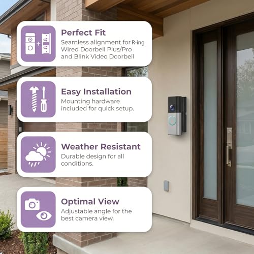 Adjustable Doorbell Angle Mount Compatible with R-ing Wired Doorbell Plus/Pro & Blink Video Doorbell, 0-45° Corner Mounting Bracket, Universal Left/Right Door Holder for Home & Apartment