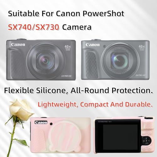 Camera Case for Canon PowerShot SX740/ SX730 Digital Camera,SX740 HS Case, Soft Silicone Protective Case Removable Lens Cover,Comes with 2 Screen Protectors and 1 Wrist Strap. (Mist Pink) - color: Mist Pink