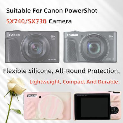 Camera Case for Canon PowerShot SX740/ SX730 Digital Camera,SX740 HS Case, Soft Silicone Protective Case Removable Lens Cover,Comes with 2 Screen Protectors and 1 Wrist Strap. (Mist Pink) - color: Mist Pink