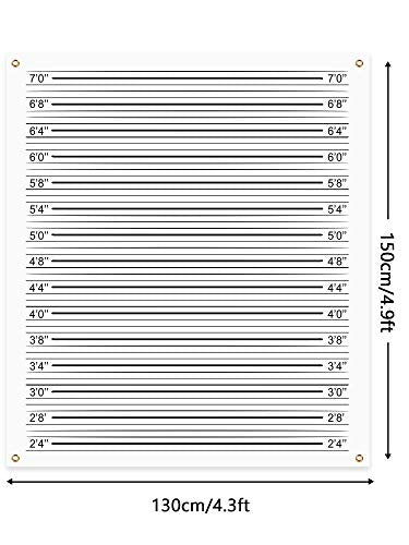 Mugshot Backdrop Photo Booth Banner 4.9 x 4.3 ft, Police Lineup Height Charts Photo Props Background Accurate Measurements Poster for Bachelorette Girls Night Out