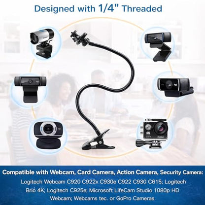 Universal 25 Inch Webcam Stand, Flexible Desk Mount Clamp Gooseneck Stand for Webcam, Camera, Microphone with 1/4" Tread