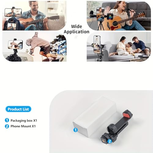 Dual Cold Shoe Phone Mount Holder — Universal Adjustable Smartphone Clamp with Dual Cold Shoe Mounts for Microphone & LED Light, 360° Rotating Ball Head, 1/4"-20 Tripod Screw Compatible